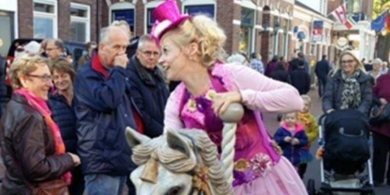 Zangeres op draaimolen paard 